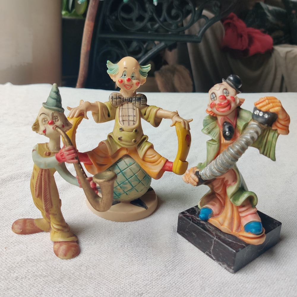 VTG Carnival Clown Figurine Lot 3 Fontanini Italy Saxophone Accordion Halloween